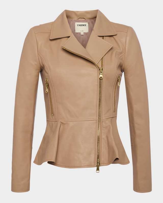 Lyric Peplum Leather Biker Jacket